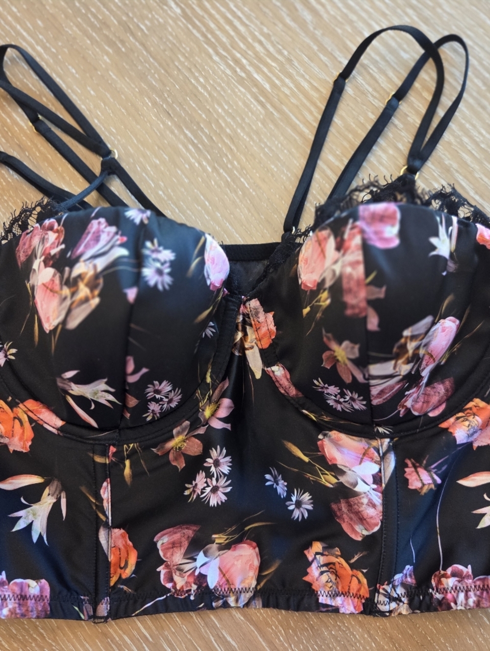 VS Floral Bustier Corset Top Coquette Satin Strappy Lace Y2K Boudoir 36C